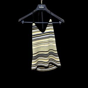 Y2K No Boundaries Vintage Sleeveless Halter Tie Top Size Large Striped Acrylic